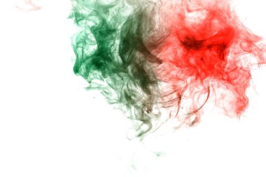 Yeşil ve kırmızı duman dalgalı bir bulut. Giysi için baskılar