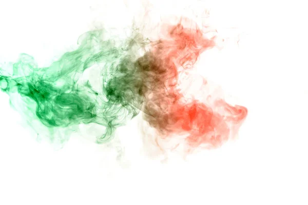 Inchiostro ondulato astratto e motivo fumo in verde e rosso su un bianco — Foto Stock