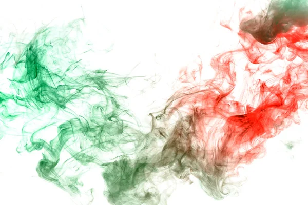 Abstract wavy ink and smoke pattern in green and red on a white — Stock Photo, Image