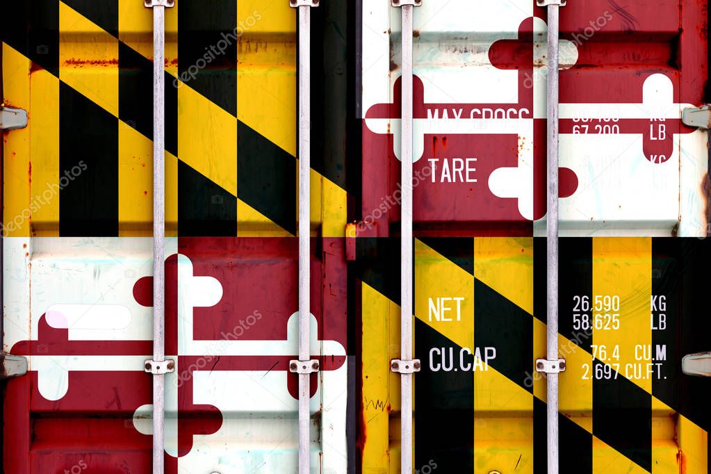 The national flag of the US state Maryland in a container doors 