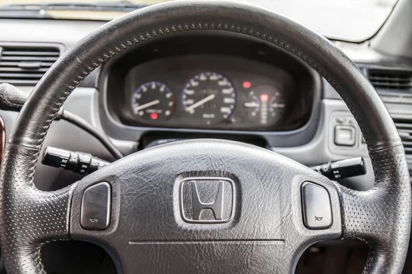 Novosibirsk Rússia Interior Velho Carro Japonês Honda Com Vista Para — Fotografia de Stock