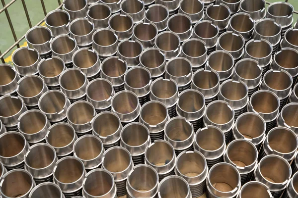 Group of round steel pipes cylinder and Metal pipes for industry, construction, processing pattern and background.