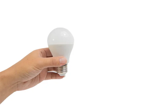Clipping Path Led Electric Lamp Young Man Hand Holding Isolated — Stock Photo, Image