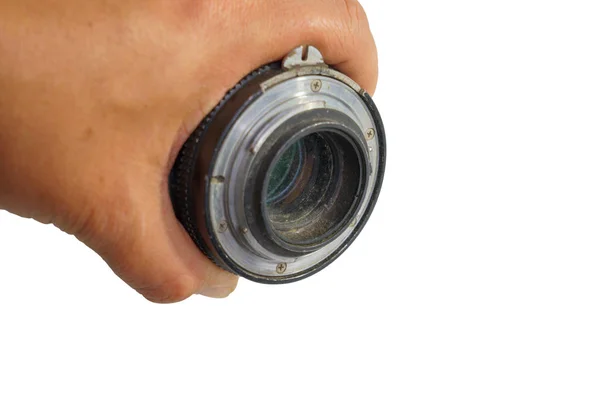 Clipping path old lens photos and classic camera an accident, di — Stock Photo, Image