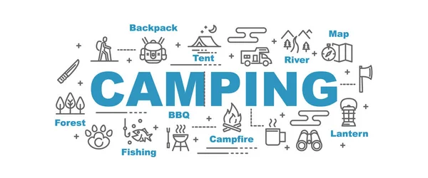 Concept Conception Bannière Vectorielle Camping Style Plat Avec Des Icônes — Image vectorielle
