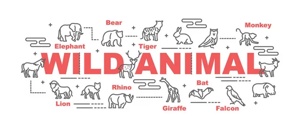 Animal Vector Banner Designkonzept Flacher Stil Mit Symbolen — Stockvektor