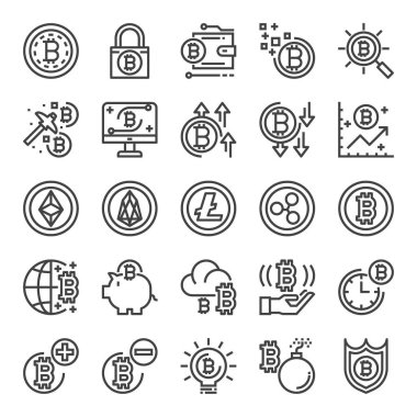 cryptocurrency piksel mükemmel simgeler, vektör hat düzenlenebilir kontur (48 x 48)