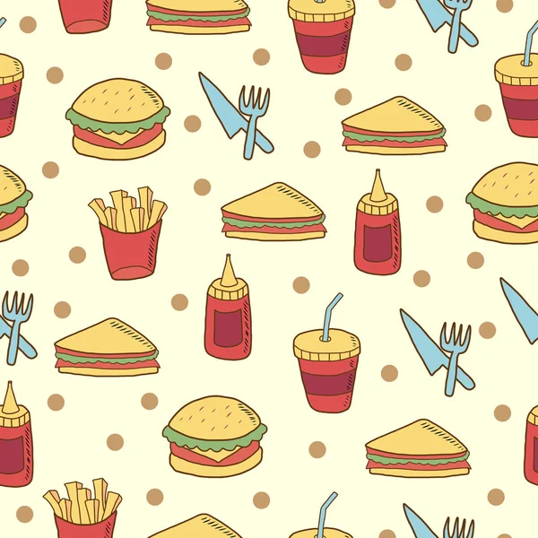 Fast Food Doodle Nahtlose Muster Hintergrund — Stockvektor