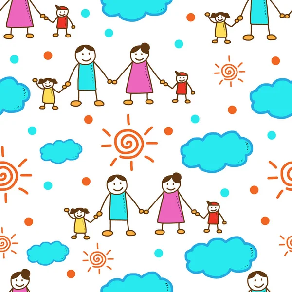 Glückliche Familie Doodle Nahtlose Muster Vektorhintergrund — Stockvektor