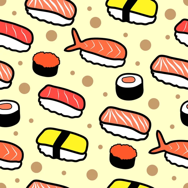 Sushi Doodle Sem Costura Padrão Fundo Vetorial —  Vetores de Stock