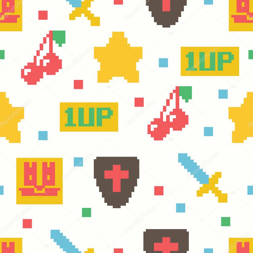 cute 8 bit game seamless pattern, vector background