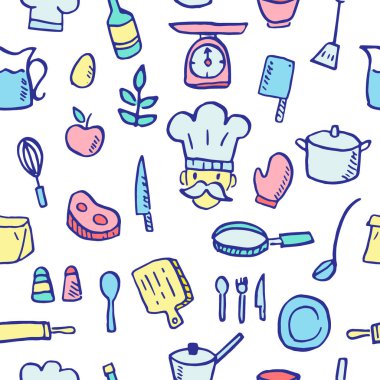 pişirme doodle seamless modeli, vektör elle çizilmiş stili