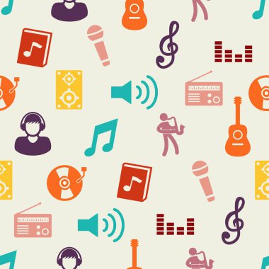 müzik düz simgeler seamless modeli, vektör arka plan