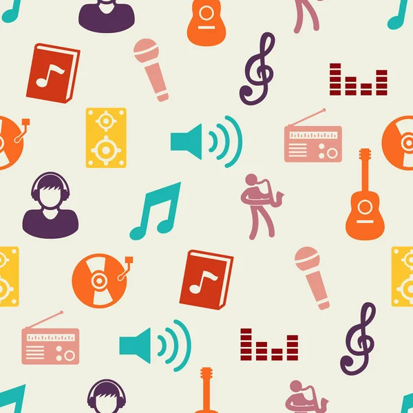 Música Iconos Planos Patrón Sin Costuras Vector Fondo — Archivo Imágenes Vectoriales