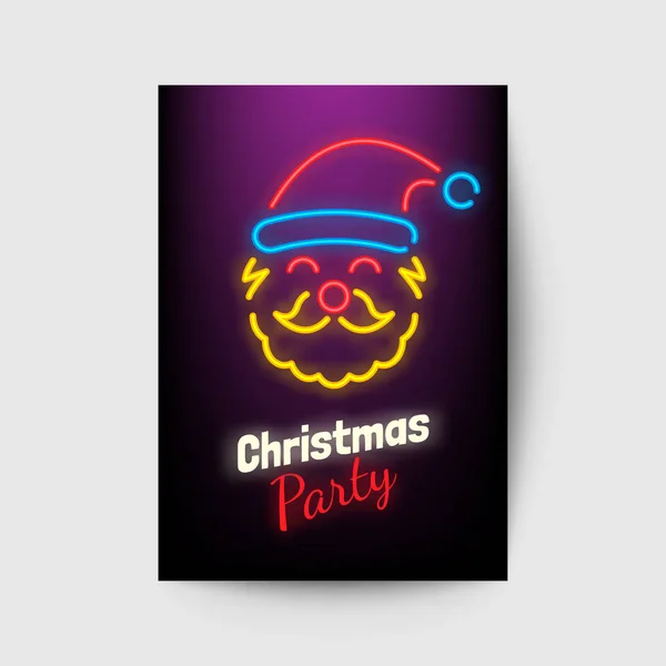 Frohe Weihnachten Grußkarte Vorlage Vektor Neon Design — Stockvektor