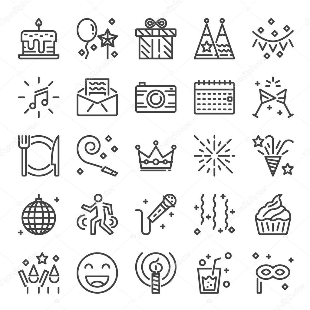 birthday party pixel perfect icons, vector editable stroke (48x48)