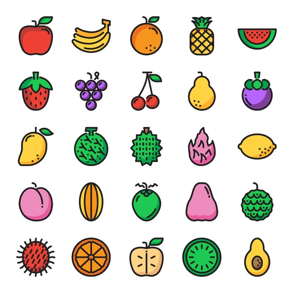 Pixel Fruit Icônes Ligne Couleur Parfaite Trait Modifiable Ligne Vectorielle — Image vectorielle