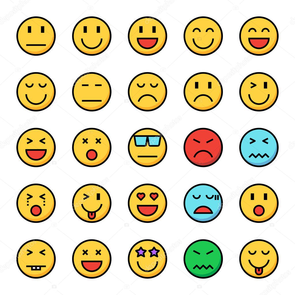 emotion pixel perfect color line icons, vector line editable stroke