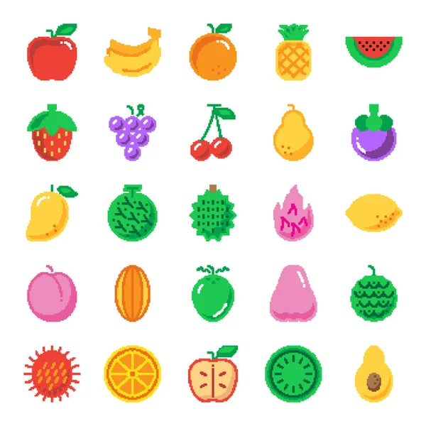 Ícones de arte pixel de frutas — Vetor de Stock