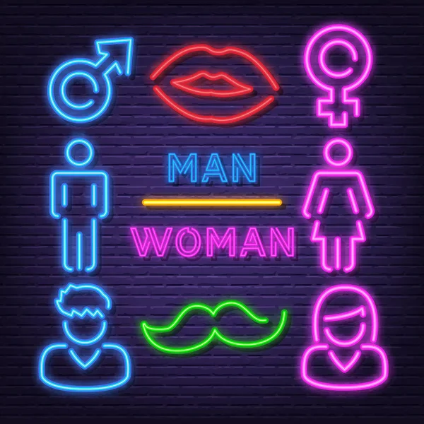 Man and woman neon icons — Stock Vector