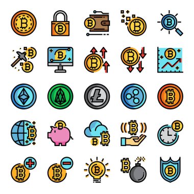 cryptocurrency renkli çizgi piksel mükemmel simgeler