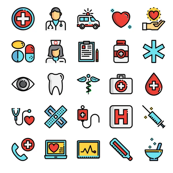 Píxel de salud iconos de línea de color perfecto — Vector de stock