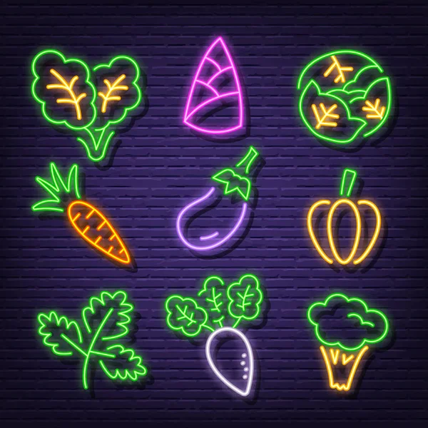 Plantaardige Neon Pictogrammen — Stockvector