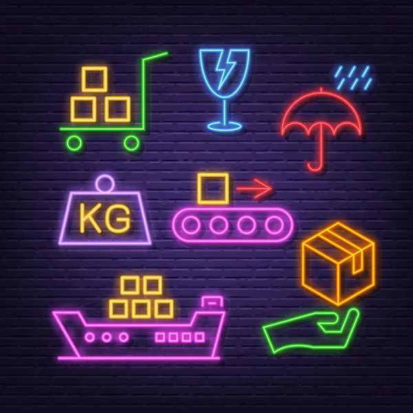 Logistieke Neon iconen — Stockvector