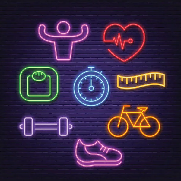 Healthy neon icons — Stock Vector