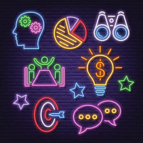 Strategie Neon iconen — Stockvector