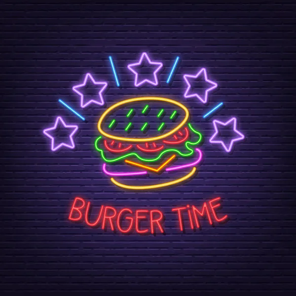 Burger time neon signboard — стоковый вектор