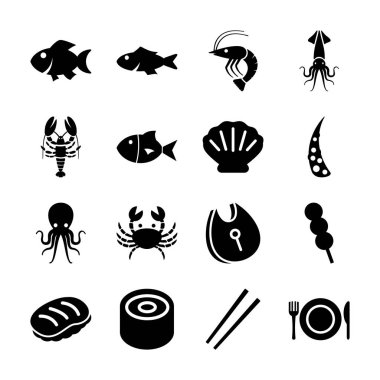 deniz ürünleri katı simgeler