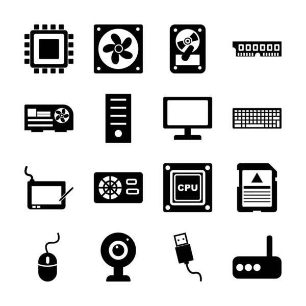 Computer part solid icons — Stock Vector