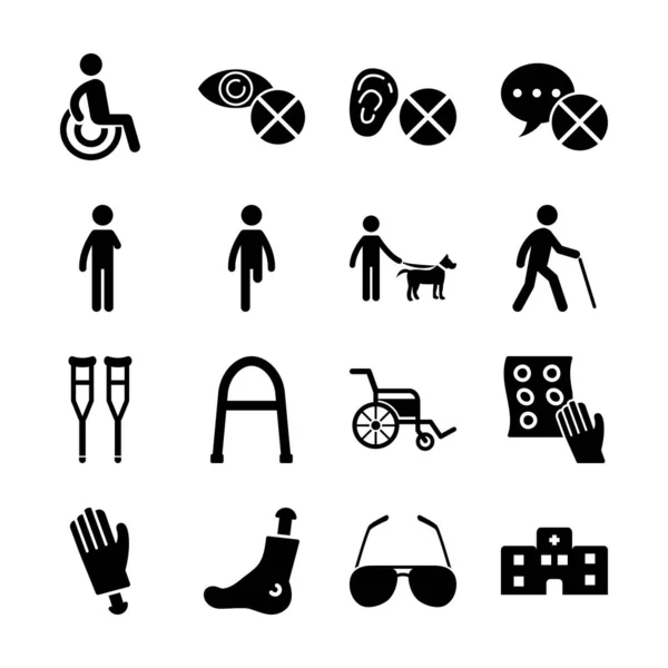 Iconos sólidos discapacitados — Archivo Imágenes Vectoriales