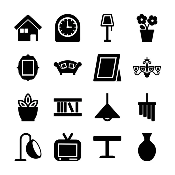 Decoración del hogar iconos sólidos — Vector de stock