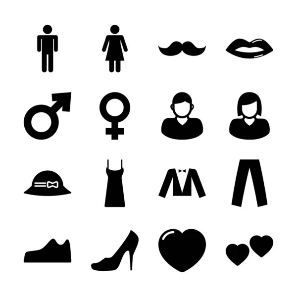 Hombre y mujer iconos sólidos — Vector de stock