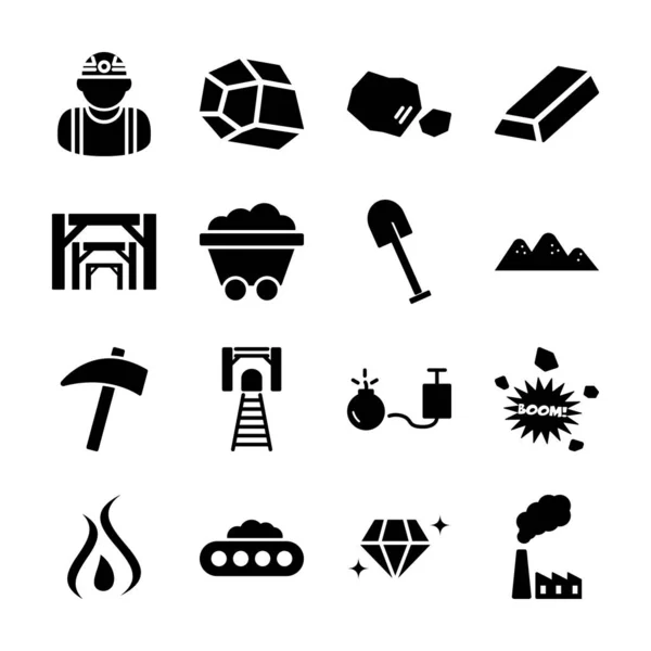 Minería iconos sólidos — Vector de stock