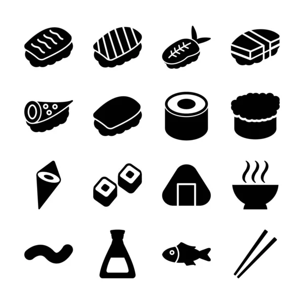 Iconos sólidos de sushi — Archivo Imágenes Vectoriales