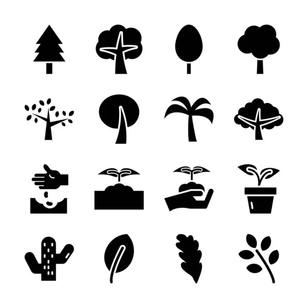 Träd solida ikoner — Stock vektor