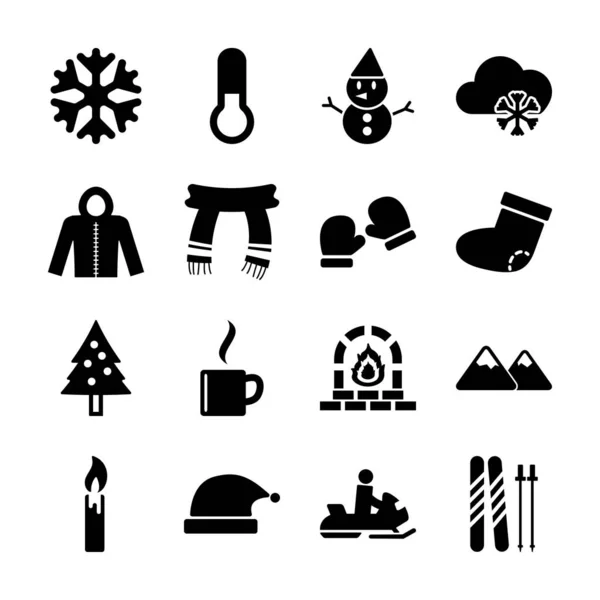 Iconos sólidos de invierno — Vector de stock