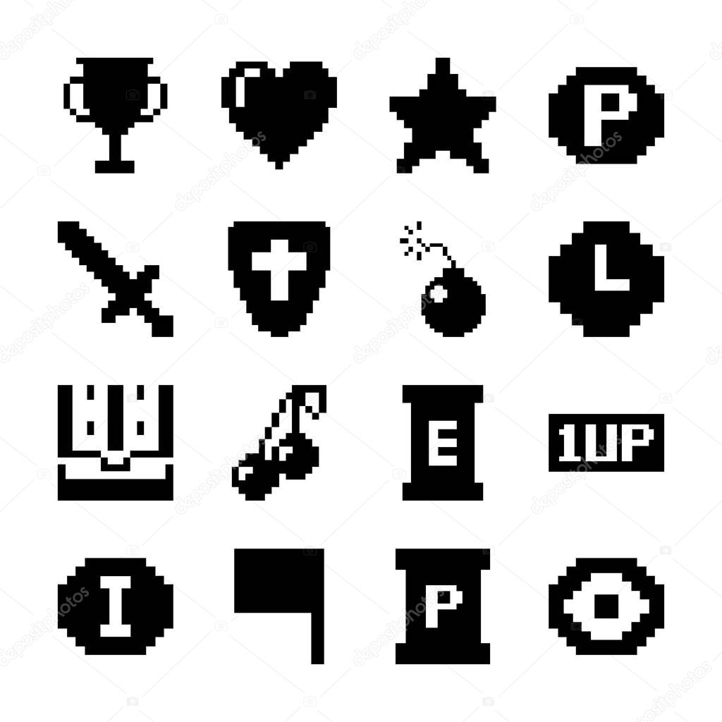 8 bit game solid icons vetor design