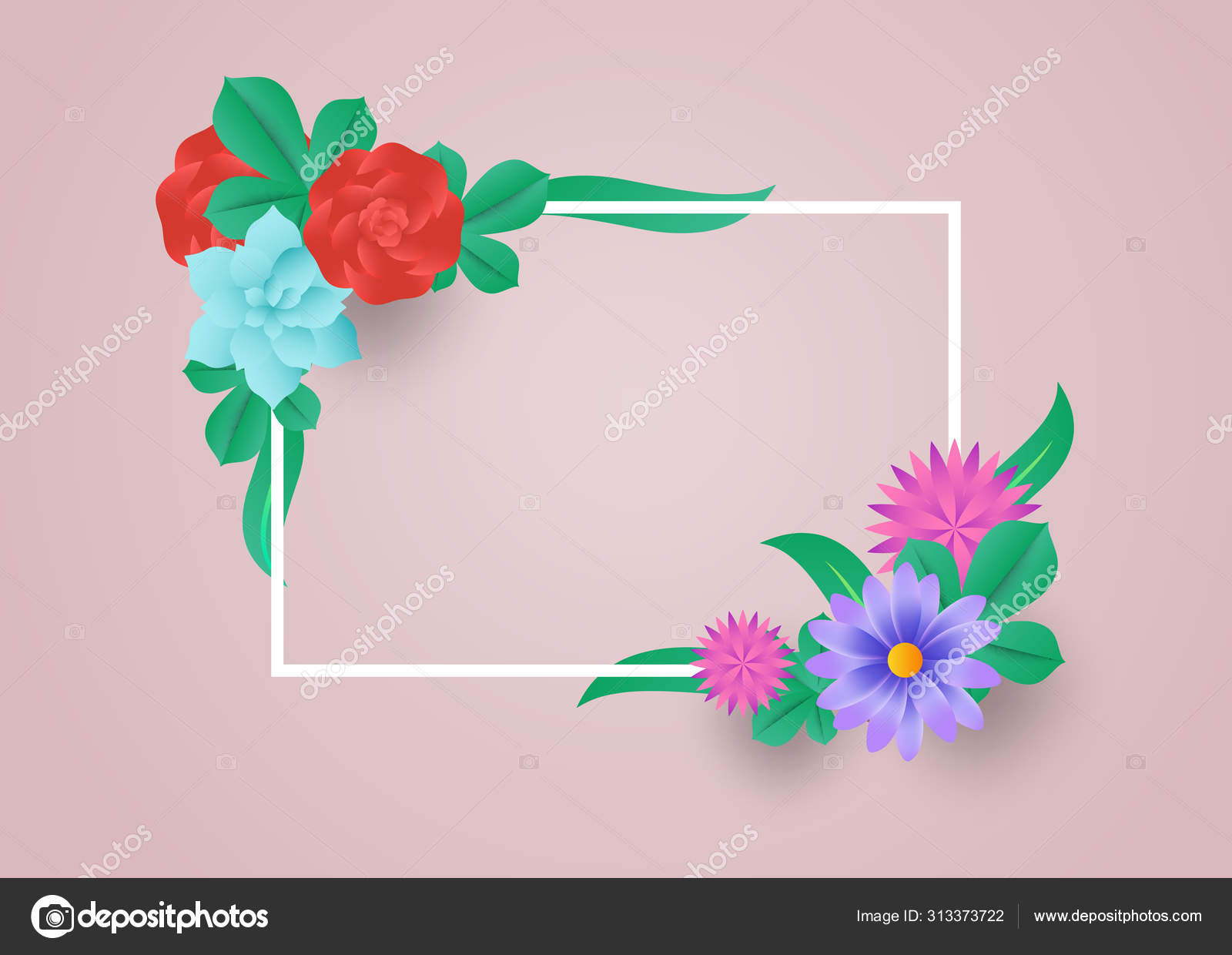 Flores coloridas com estilo de corte de papel de moldura imagem vetorial de  © tulpahn #313373722