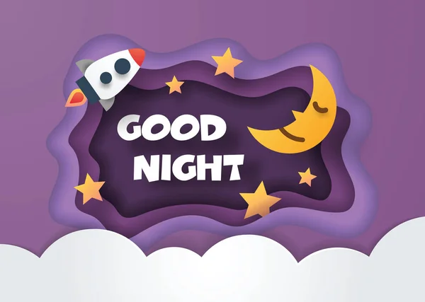 Good night paper cut style — Stock Vector