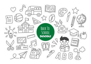 Okula geri dön kawaii doodle vektör el çizim stili