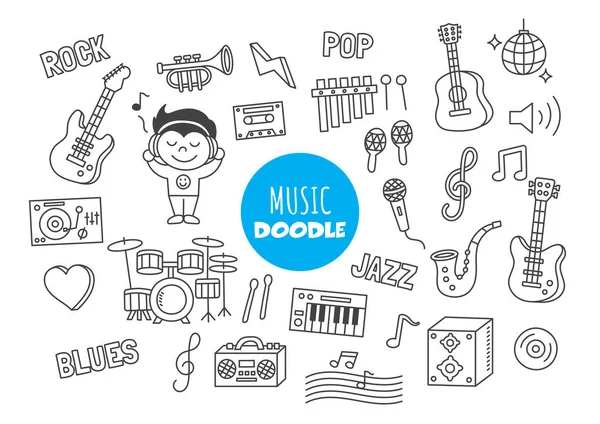 Música Kawaii Doodle Vetor Mão Desenho Estilo — Vetor de Stock