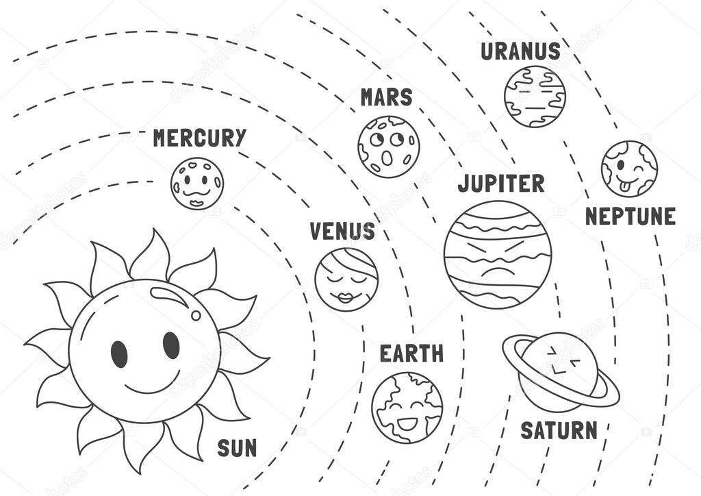 solar system kawaii doodle vector hand drawing style