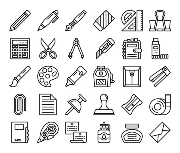 Stationery Outline Vector Icons Back School Office Concept — Stock Vector