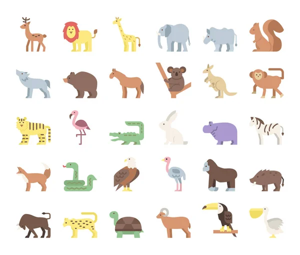 Divoká Zvířata Ploché Vektorové Ikony Safari Džungle Koncept — Stockový vektor