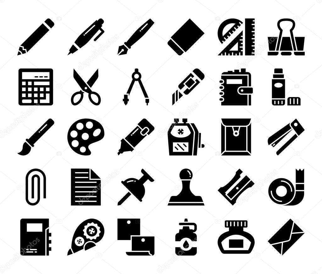 stationery glyph vector icons back to school and office concept