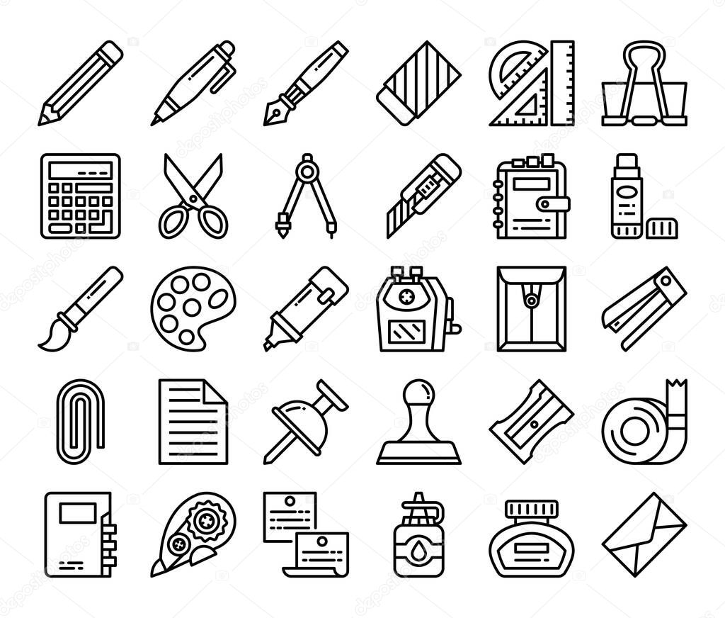 stationery outline vector icons back to school and office concept
